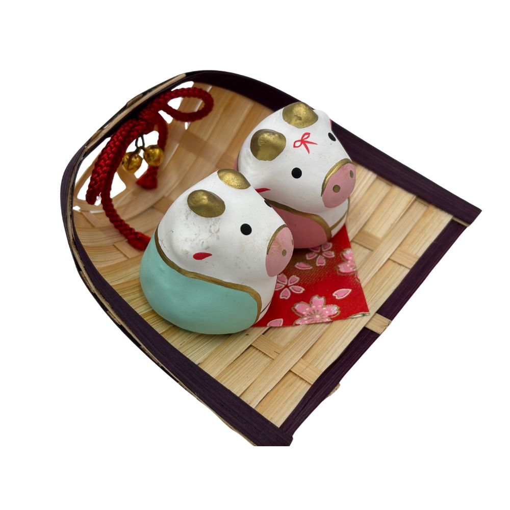 【招福干支】開運干支 生肖牛 緣起物 喜氣洋洋親子牛 R83