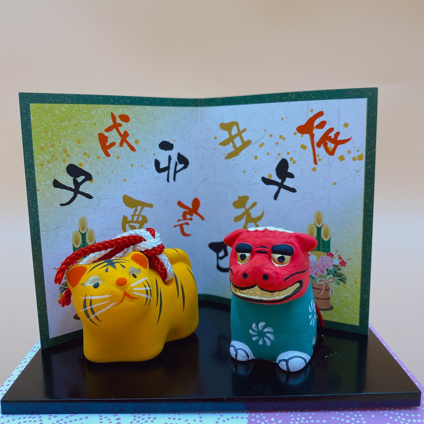 【招福干支】開運干支 神獸 生肖虎 緣起物 土鈴 神獸配小虎