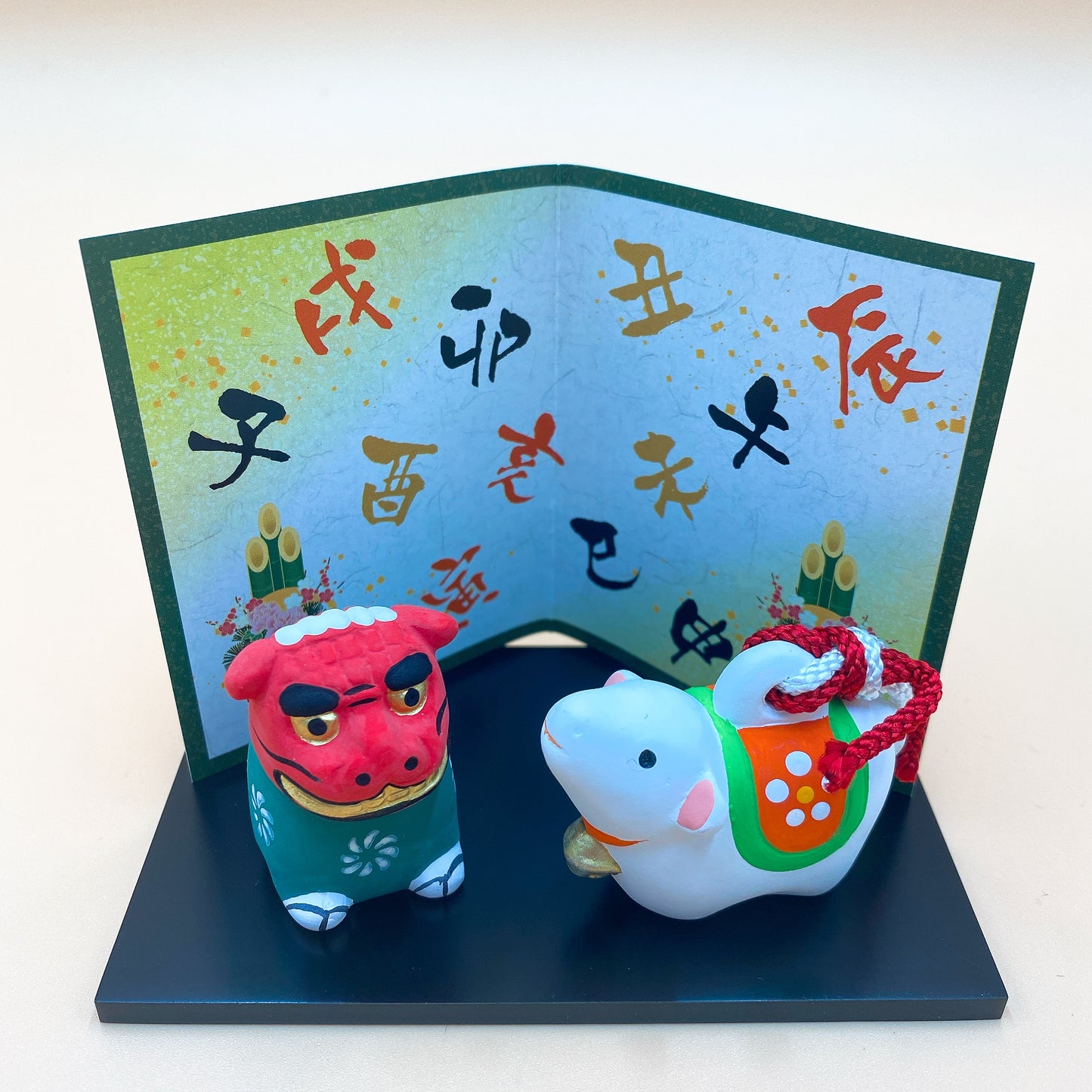 【招福干支】開運干支 神獸 生肖牛 緣起物 土鈴 神獸配小牛