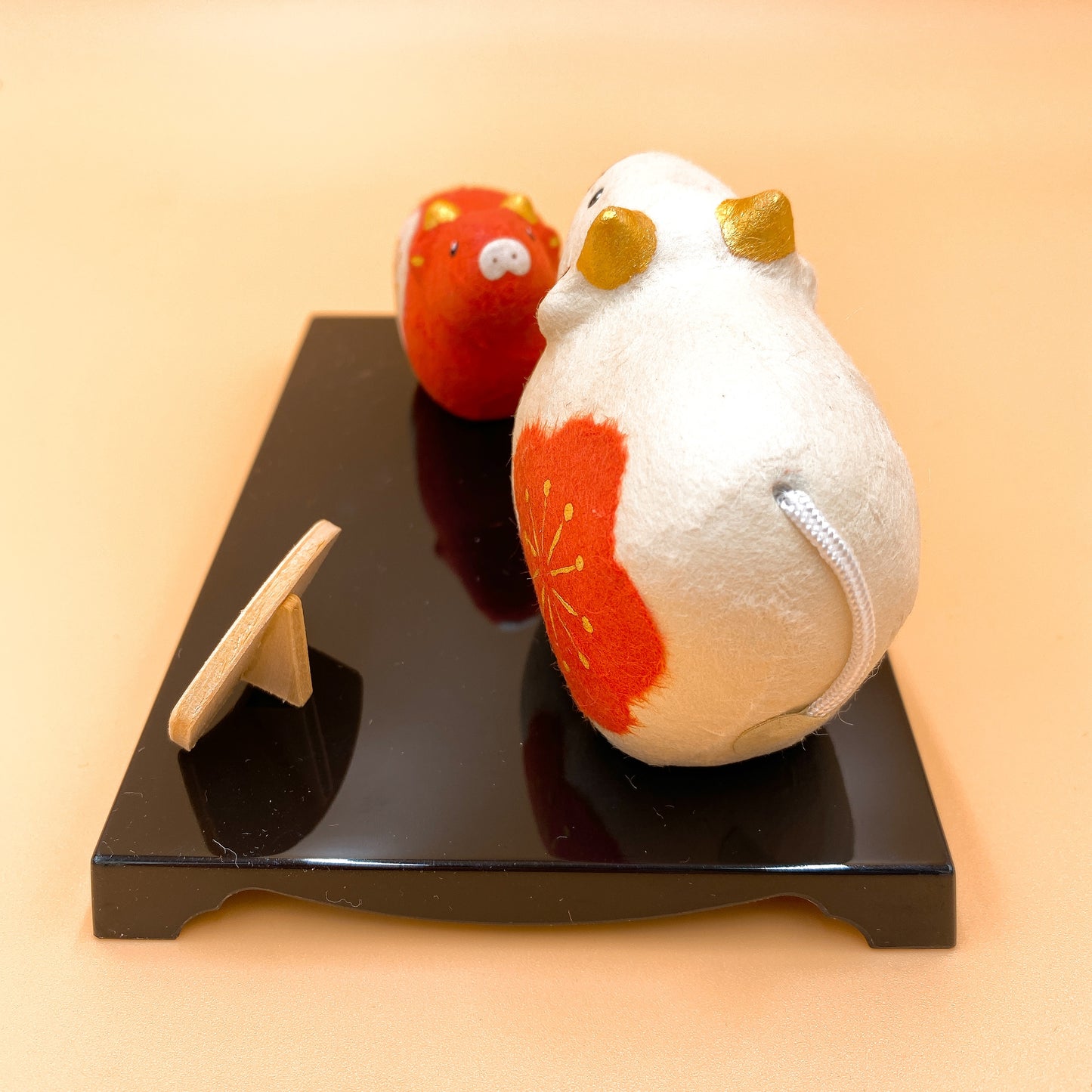 【招福干支】開運干支 生肖牛 緣起物 開運紅白親子牛