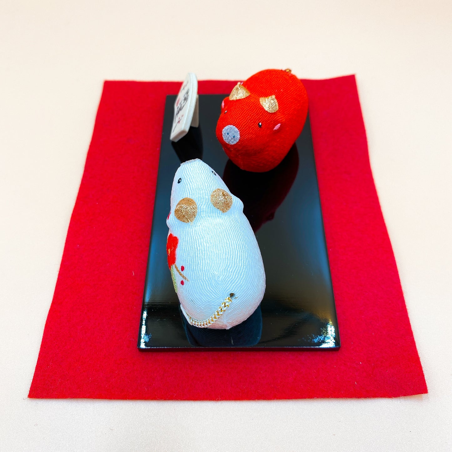 【招福干支】開運干支 生肖牛 緣起物 開運成雙紅白牛